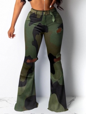 Camouflage Slim Hole Mid Taille Volledige Lengte Damesbroek