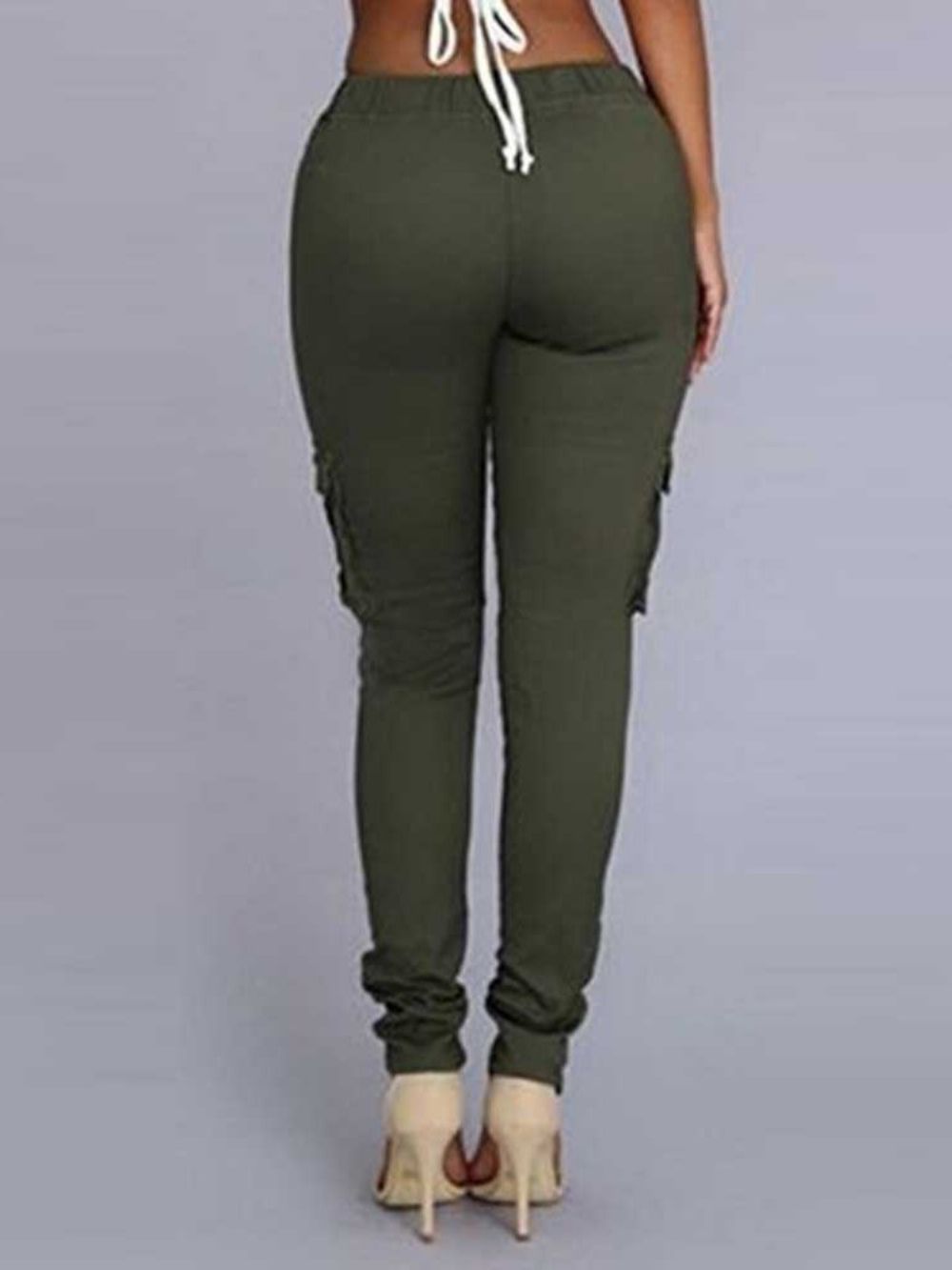 Cargobroeken Skinny Effen Pocket Potloodbroek Mid-Taille Casual Broek Dames