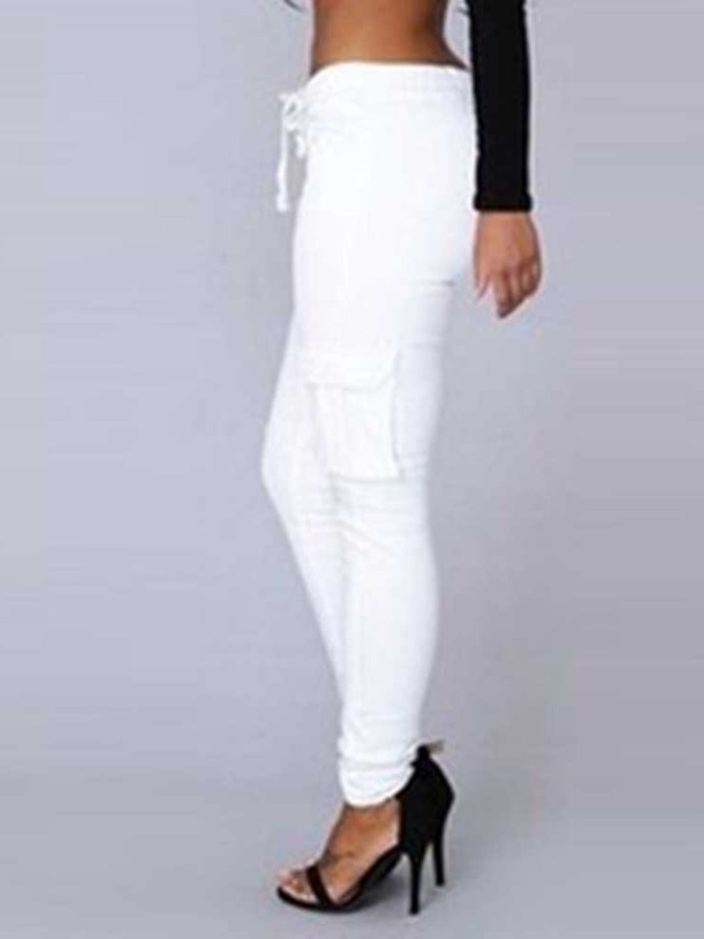 Cargobroeken Skinny Effen Pocket Potloodbroek Mid-Taille Casual Broek Dames