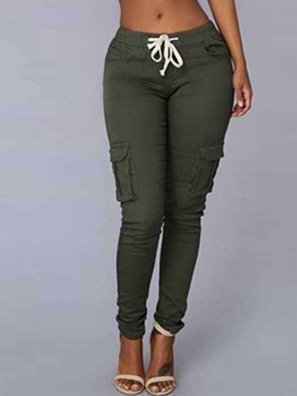 Cargobroeken Skinny Effen Pocket Potloodbroek Mid-Taille Casual Broek Dames