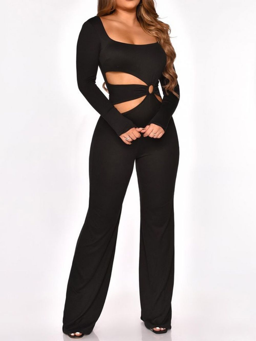 Damesachtige Effen Rechte Jumpsuit Met Hoge Taille