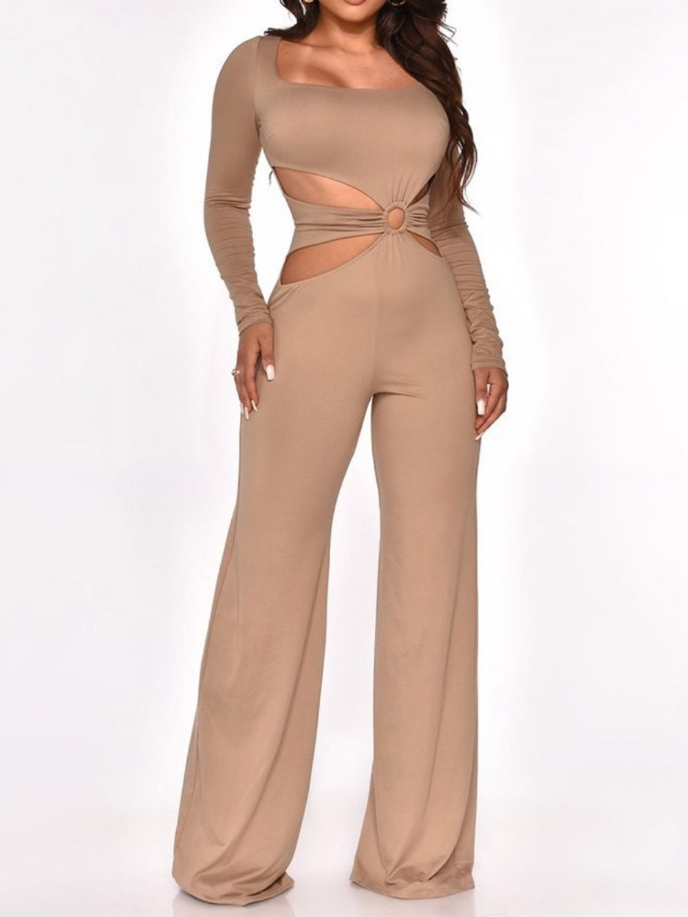 Damesachtige Effen Rechte Jumpsuit Met Hoge Taille