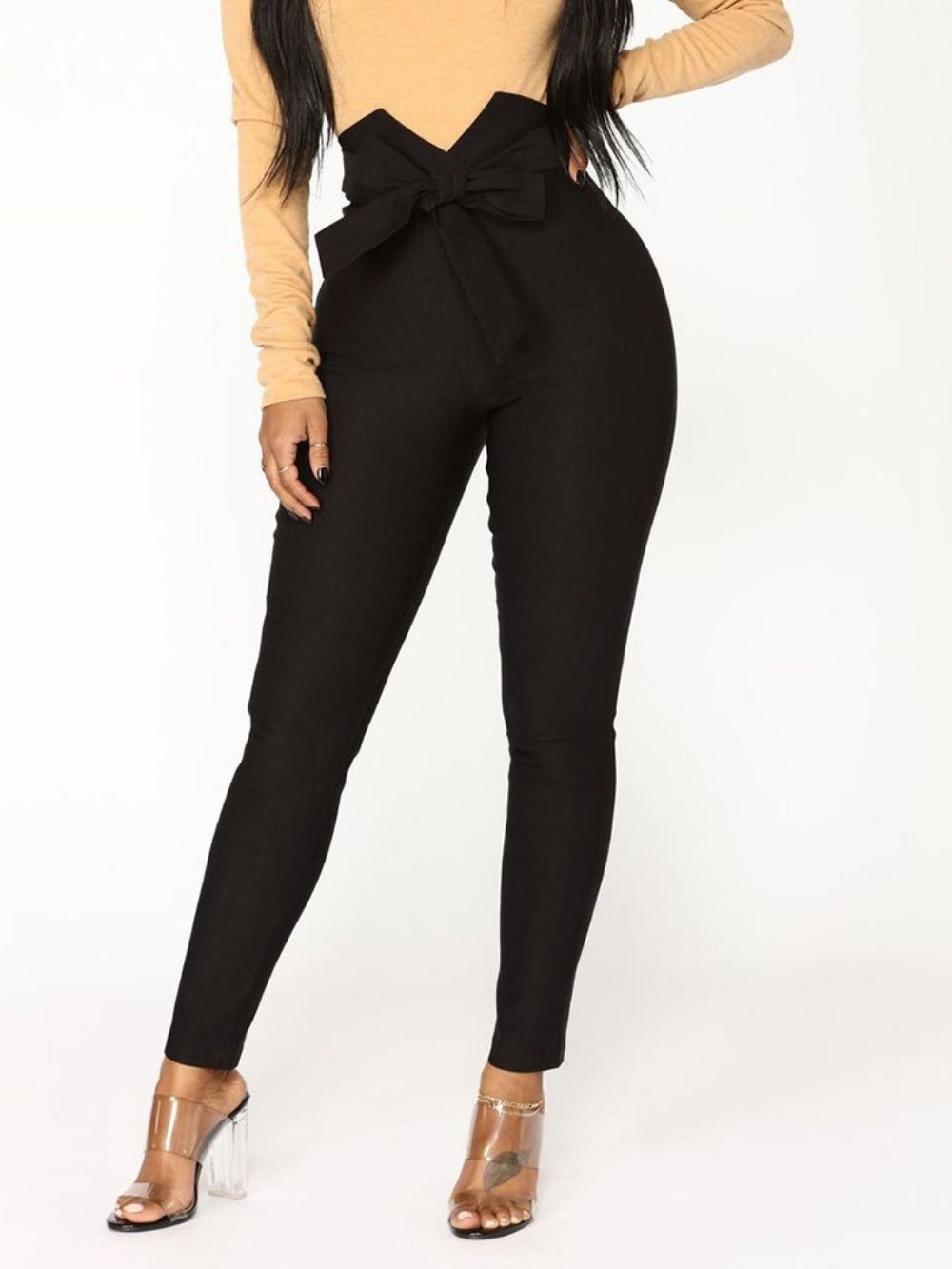 Effen Skinny Rits Volledige Lengte Casual Broek