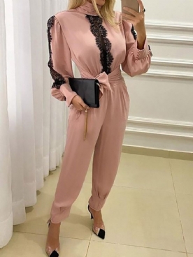 Lace-Up Full Length Color Block Mid Waist Potlood Broek Jumpsuit