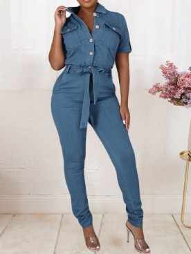 Lange Skinny Jumpsuit Met Zoete Knoop En Halfhoge Taille