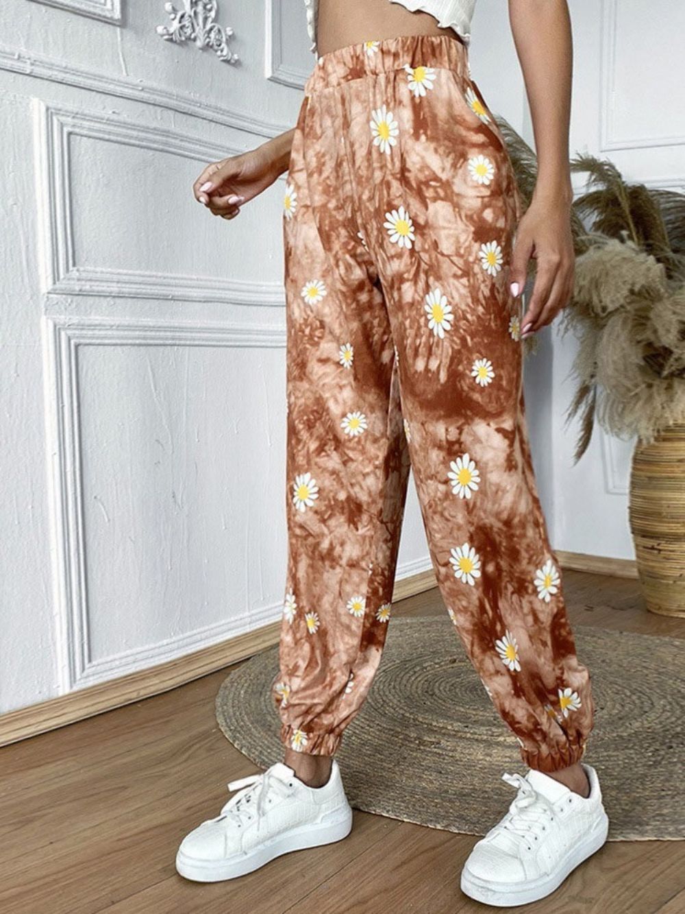 Losse Damesbroek Met Hoge Taille En Bloemenprint