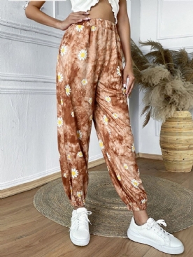 Losse Damesbroek Met Hoge Taille En Bloemenprint