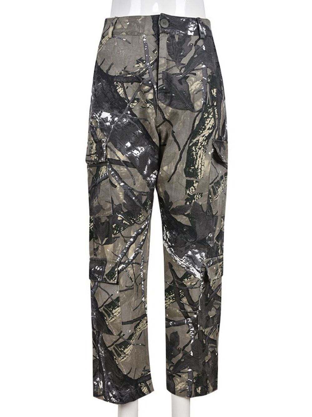 Losse Rechte Casual Broek Met Camouflageprint Over De Hele Lengte