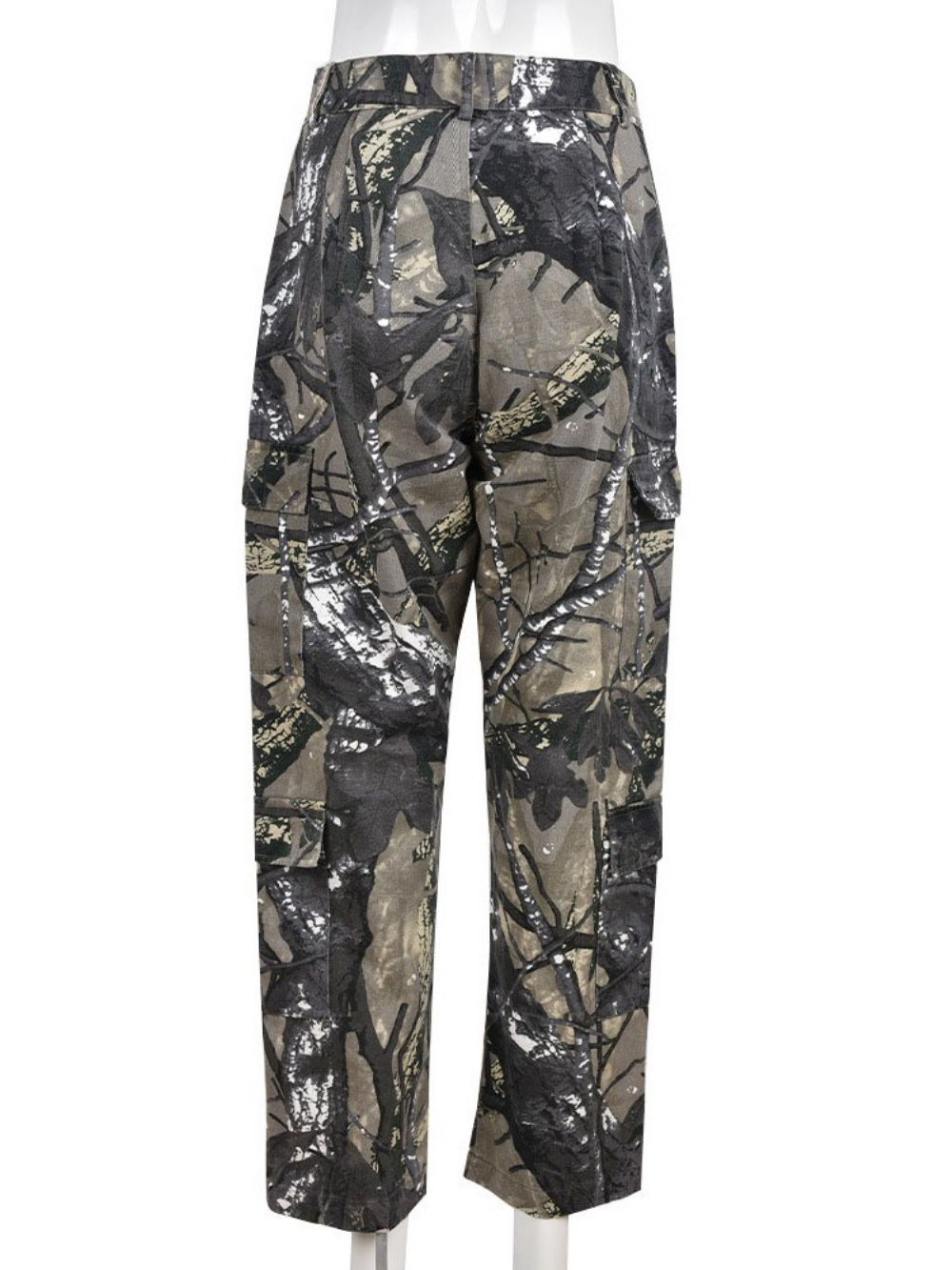 Losse Rechte Casual Broek Met Camouflageprint Over De Hele Lengte