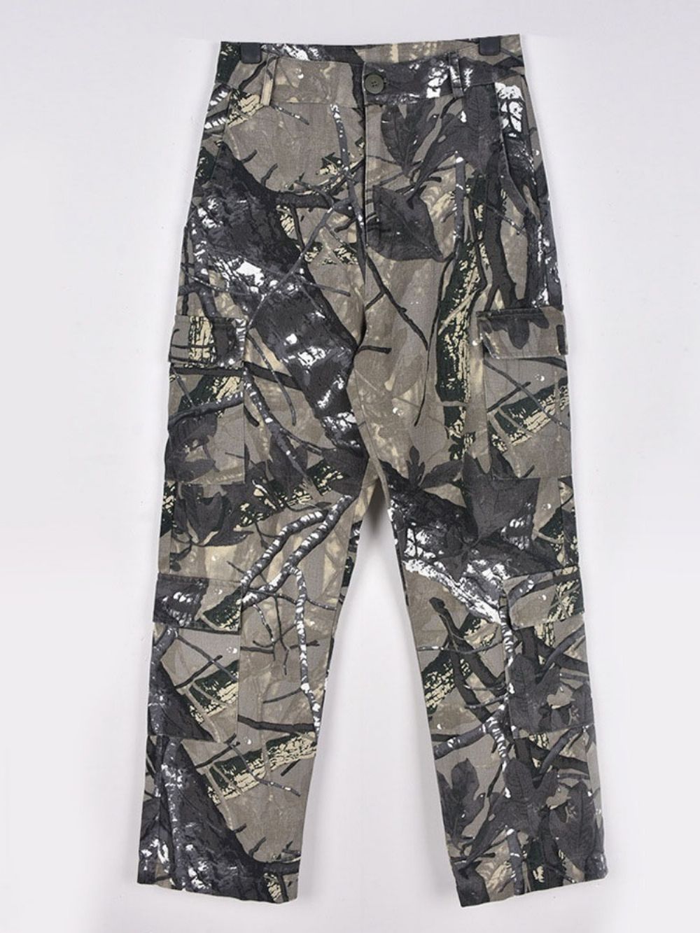 Losse Rechte Casual Broek Met Camouflageprint Over De Hele Lengte