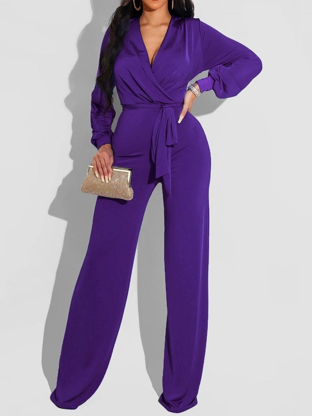 Modieuze Effen Slanke Jumpsuit Met Middelhoge Taille En Veters