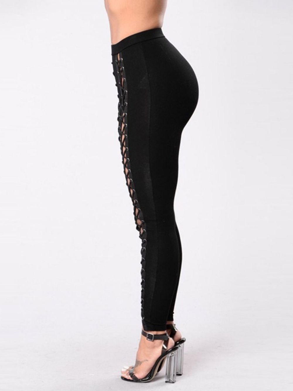 Skinny Effen Potlood Broek Met Veters Hoge Taille Damesbroek