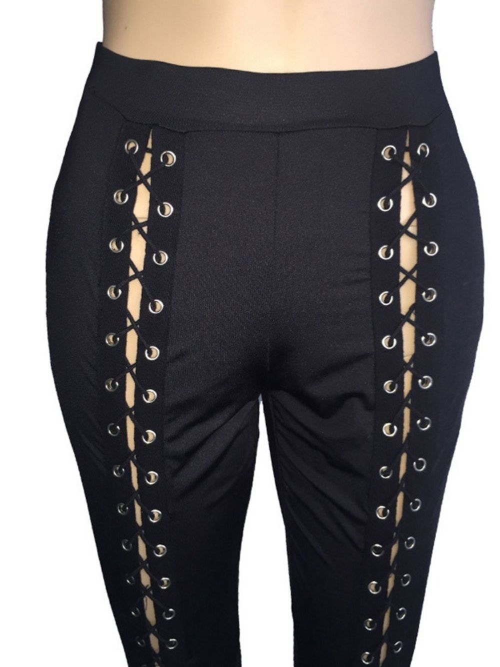 Skinny Effen Potlood Broek Met Veters Hoge Taille Damesbroek