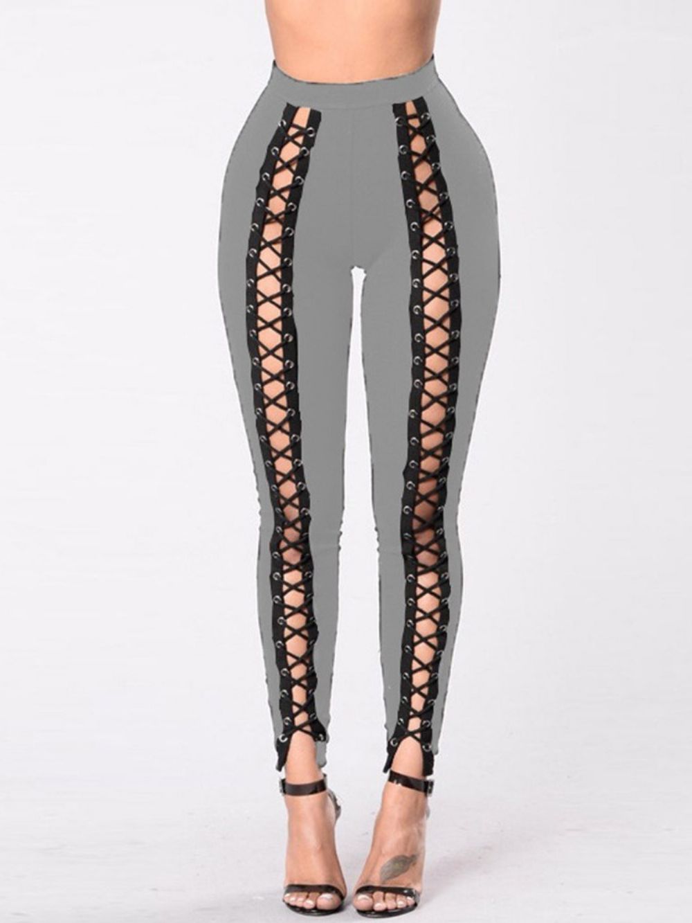 Skinny Effen Potlood Broek Met Veters Hoge Taille Damesbroek