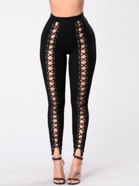 Skinny Effen Potlood Broek Met Veters Hoge Taille Damesbroek