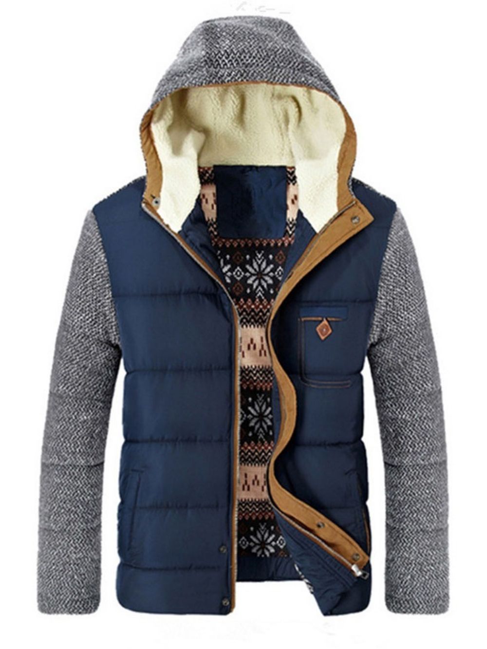 Patchwork Standaard Casual Donsjack Met Capuchon En Rits