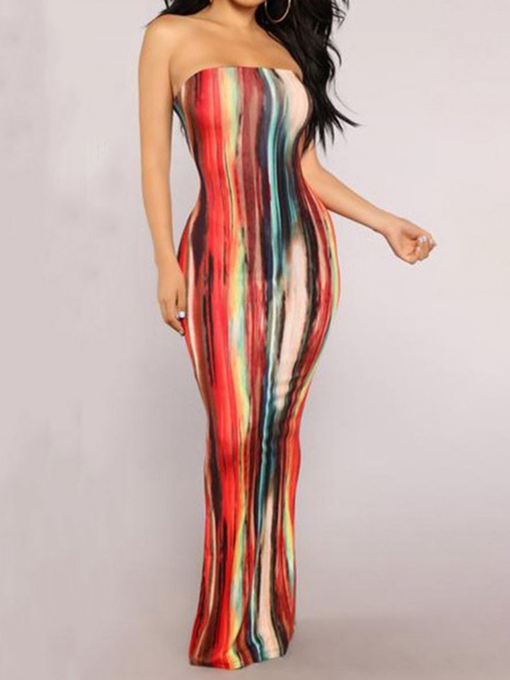 Tie Dye Mouwloze Bodycon-Jurk Tot De Grond