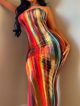 Tie Dye Mouwloze Bodycon-Jurk Tot De Grond