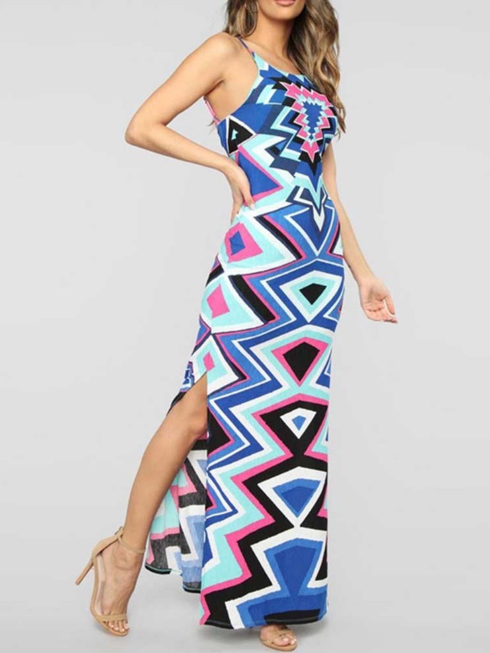 Afrikaanse Mode Enkellange Rugloze Mouwloze Bodycon-Jurk