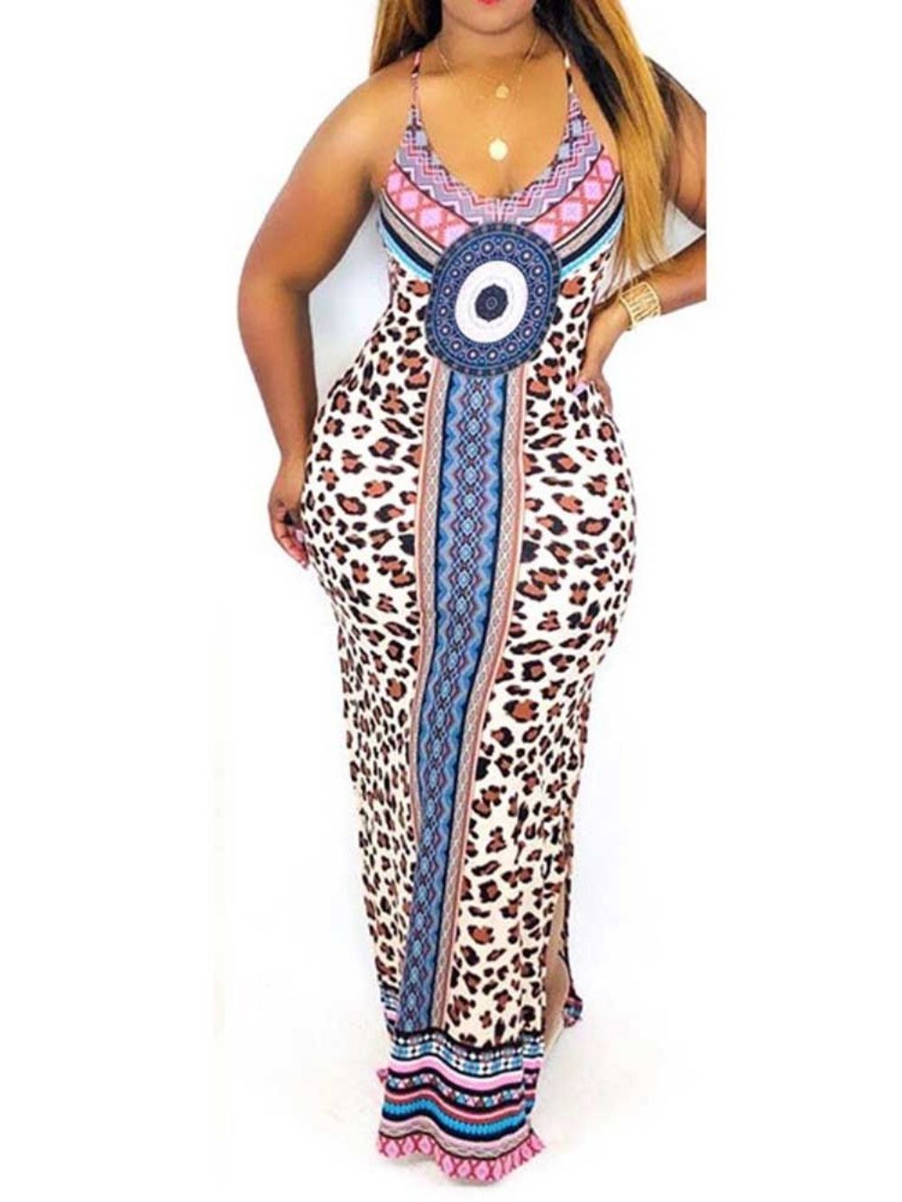 Afrikaanse Mode Vloer-Lengte Mouwloze Bodycon Geometrische Jurk