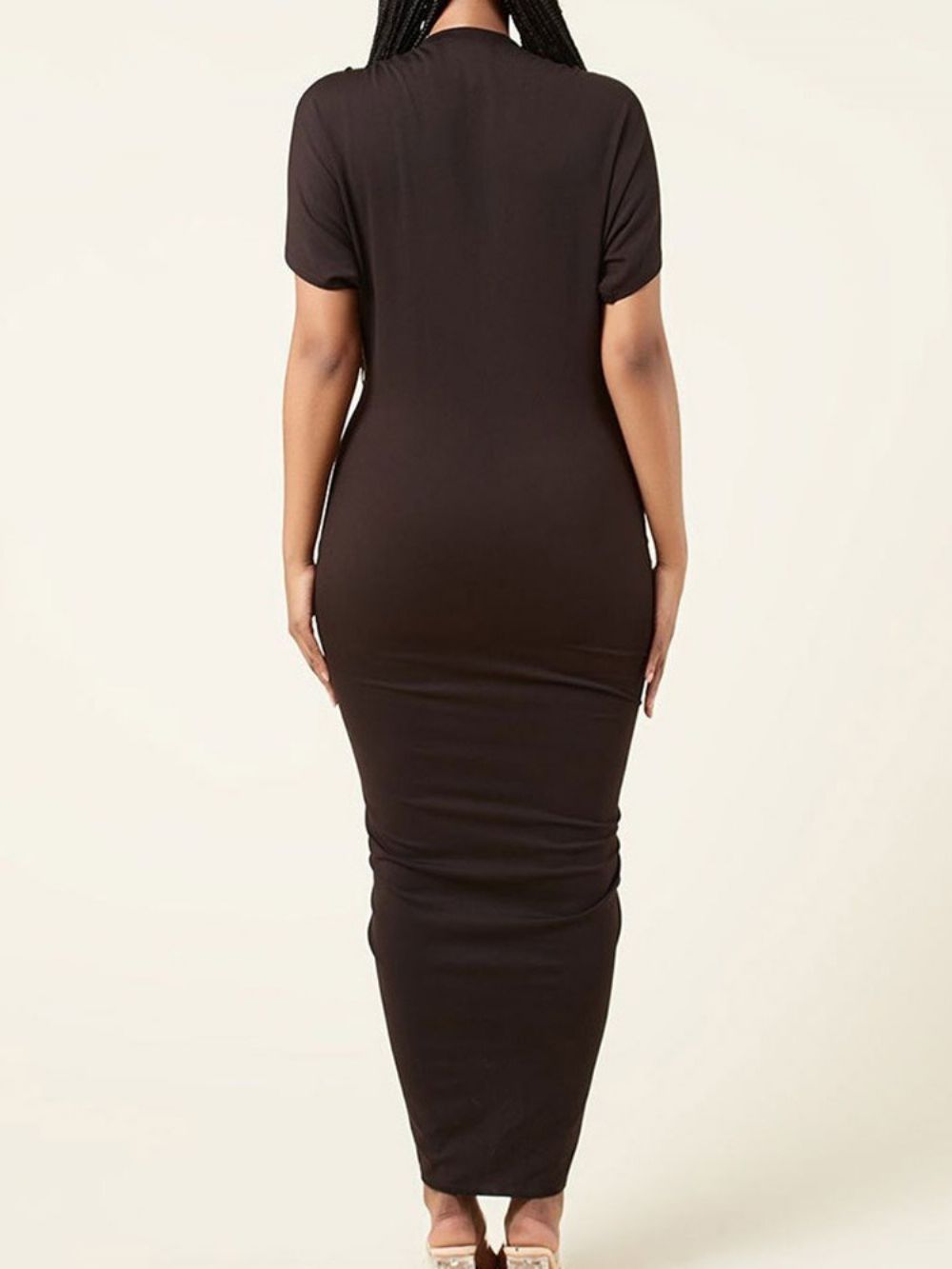 Asymmetrische Effen Bodycon-Jurk Met Korte Mouwen En V-Hals