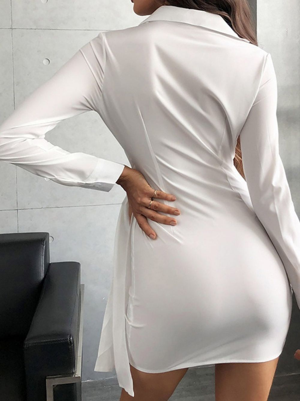 Asymmetrische Lange Mouw Boven De Knie Asymmetrische Normale Bodycon-Jurk