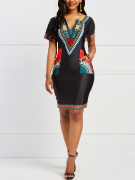 Bodycon Geometrische Afrikaanse Etnische Stijl Dames Jurk