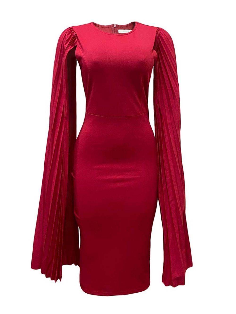 Bodycon-Jurk Met Hoge Taille En Lange Mouwen Geplooid Tot Halverwege De Kuit