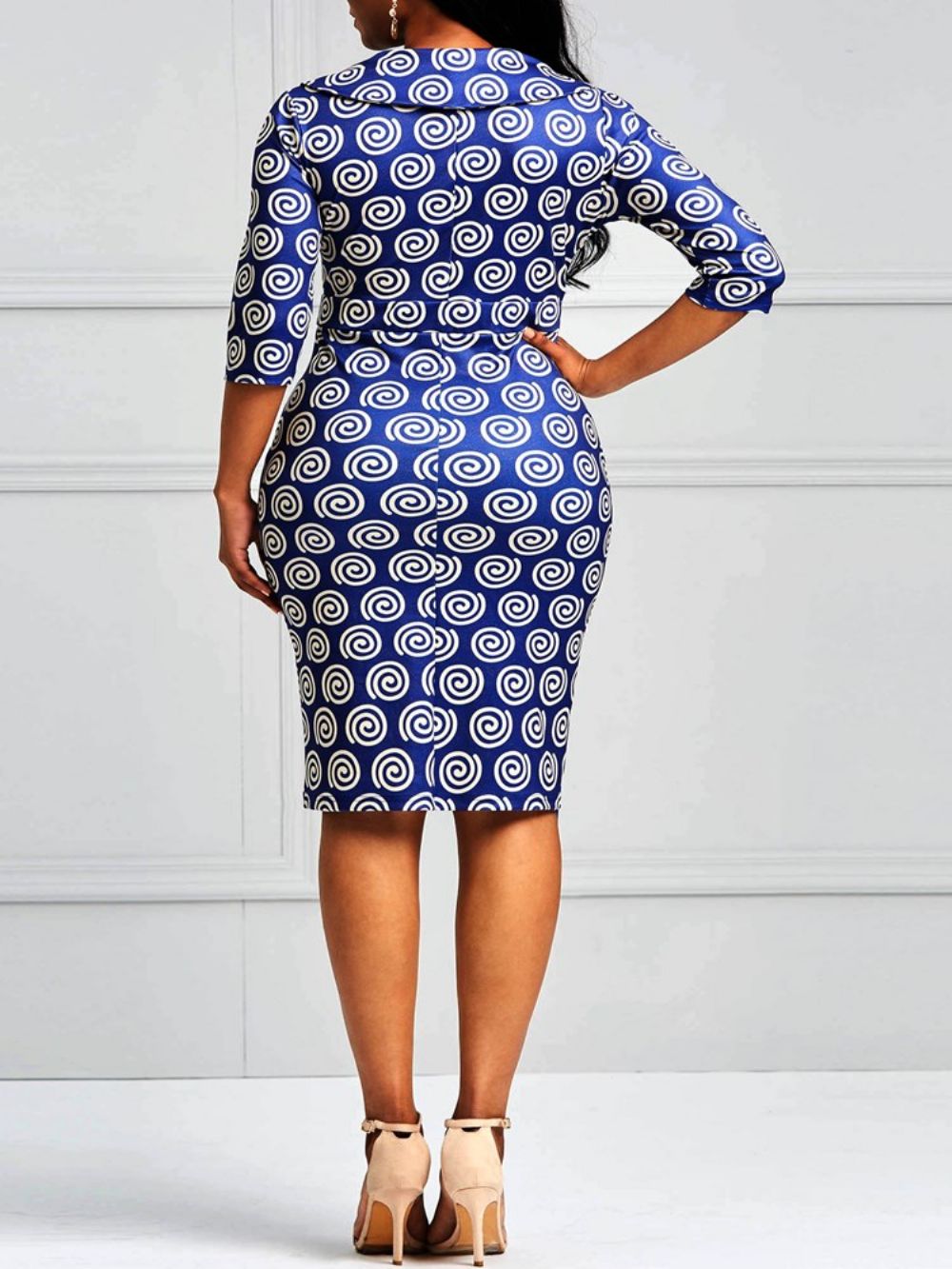 Bodycon Knielange Damesjurk Met Geometrische Print