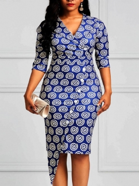 Bodycon Knielange Damesjurk Met Geometrische Print