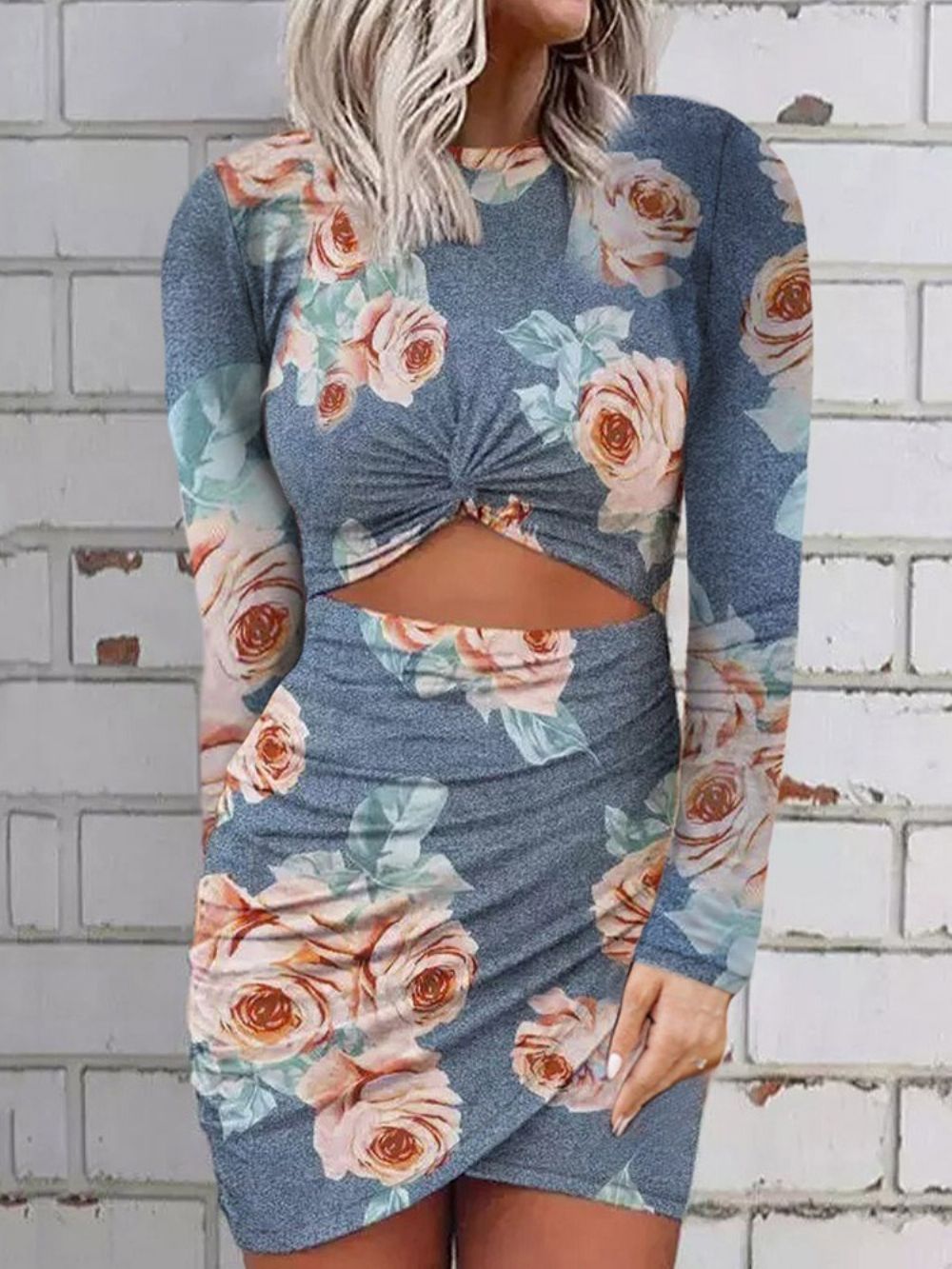 Bodycon Sexy Jurk Met Lange Mouwen En Ronde Hals Boven De Knie