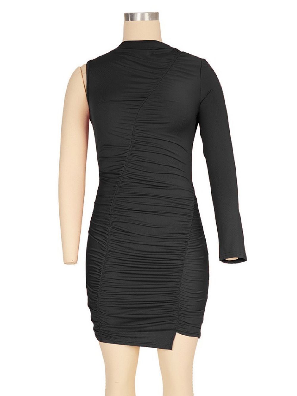 Boven De Knie Geplooide Bodycon Effen Jurk Met Ronde Hals