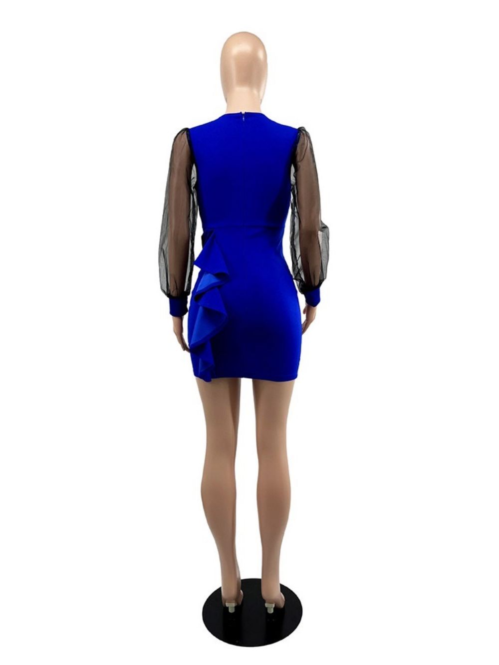 Boven De Knie Mesh Bodycon-Jurk Met Lange Mouwen Hoge Taille En Pofmouwen