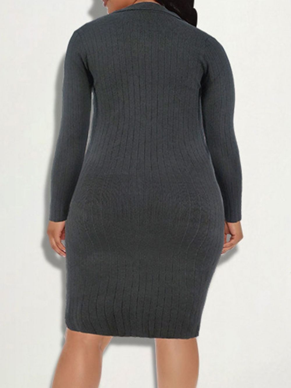 Gespleten Knielange Bodycon-Jurk Met Lange Mouwen En Effen Pullover