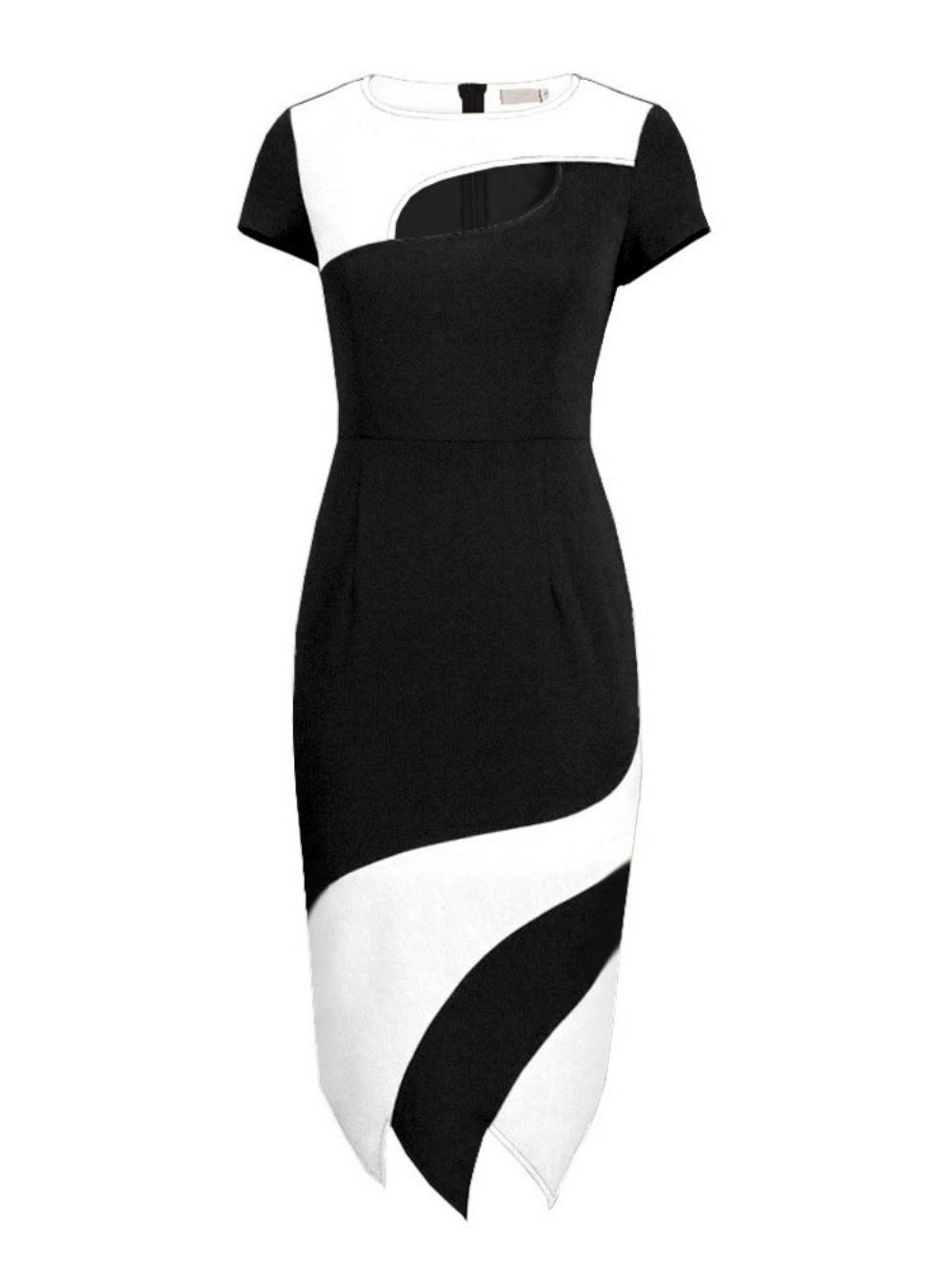 Halfhoge Bodycon-Jurk Met Korte Mouwen En Patchwork Normale Hoge Taille