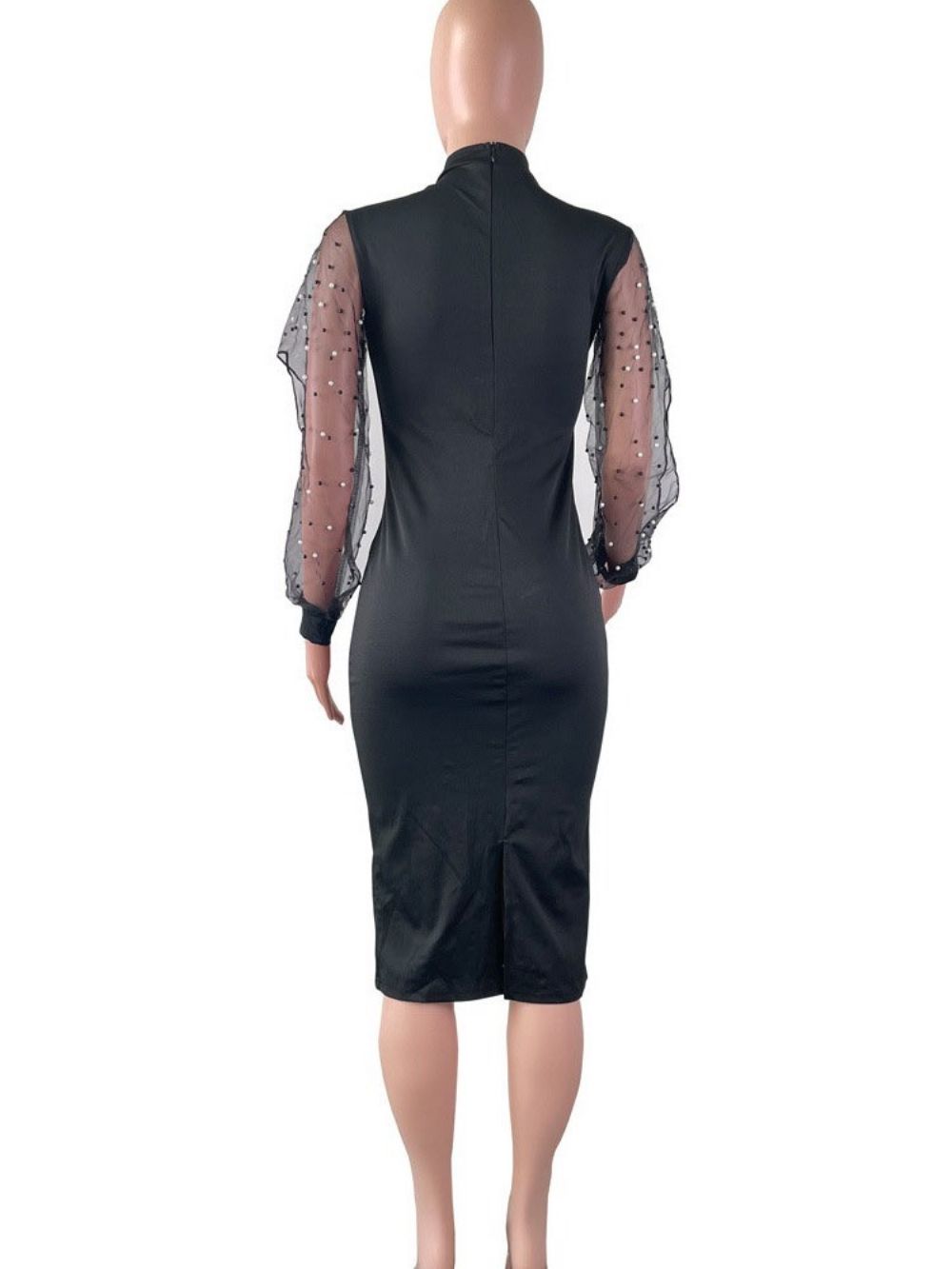 Halflange Effen Bodycon-Jurk Met Lange Mouwen En Kraaltjes