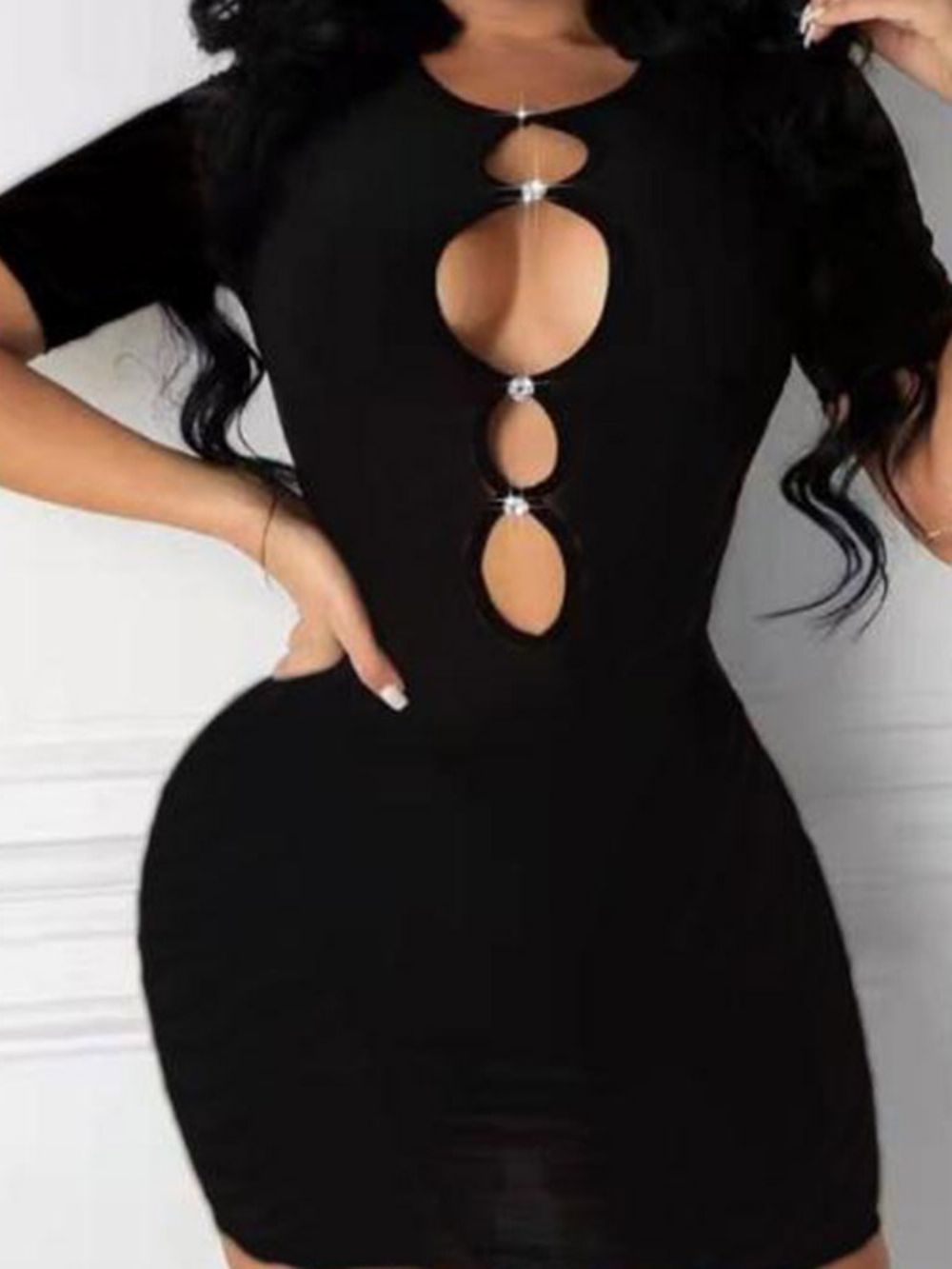 Holle Bodycon-Jurk Met Korte Mouwen Boven De Knie