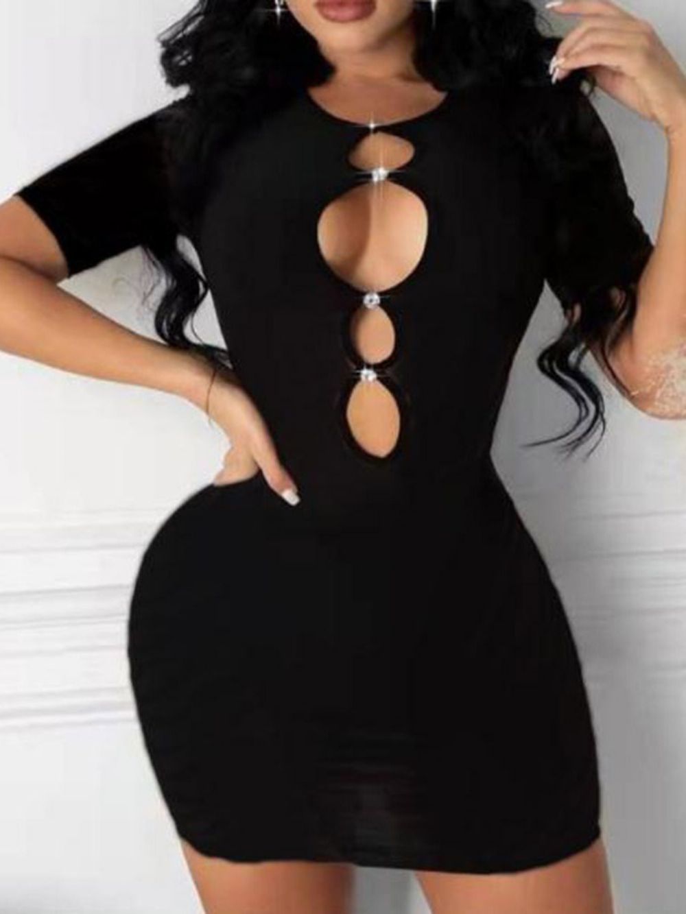 Holle Bodycon-Jurk Met Korte Mouwen Boven De Knie