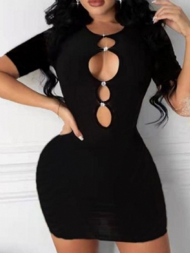 Holle Bodycon-Jurk Met Korte Mouwen Boven De Knie