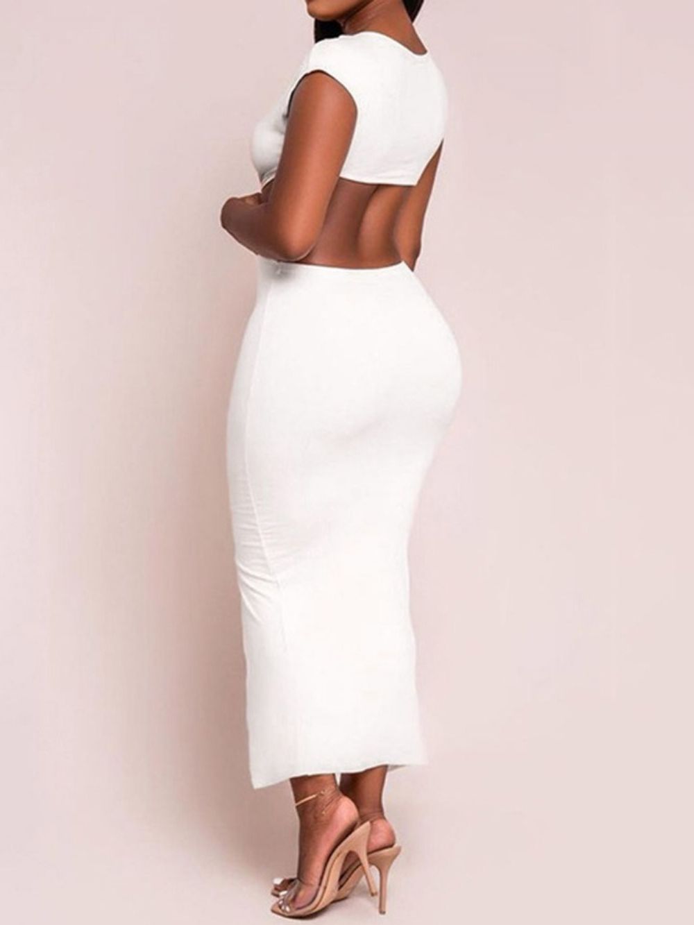 Holle Witte Bodycon-Jurk Met V-Hals En Korte Mouwen