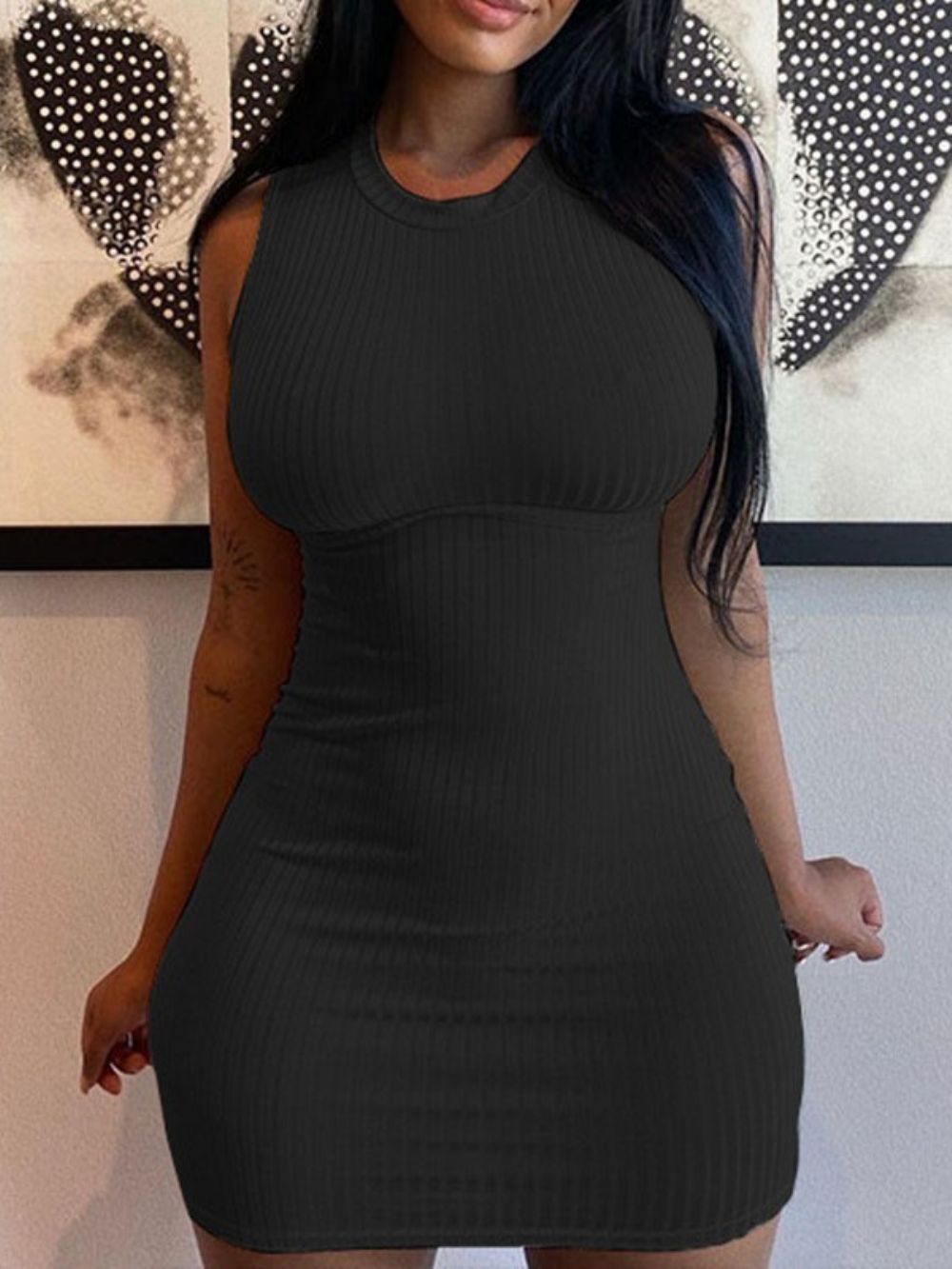 Kleine Zwarte Jurk Boven De Knie Mouwloze Effen Sexy Bodycon-Jurk