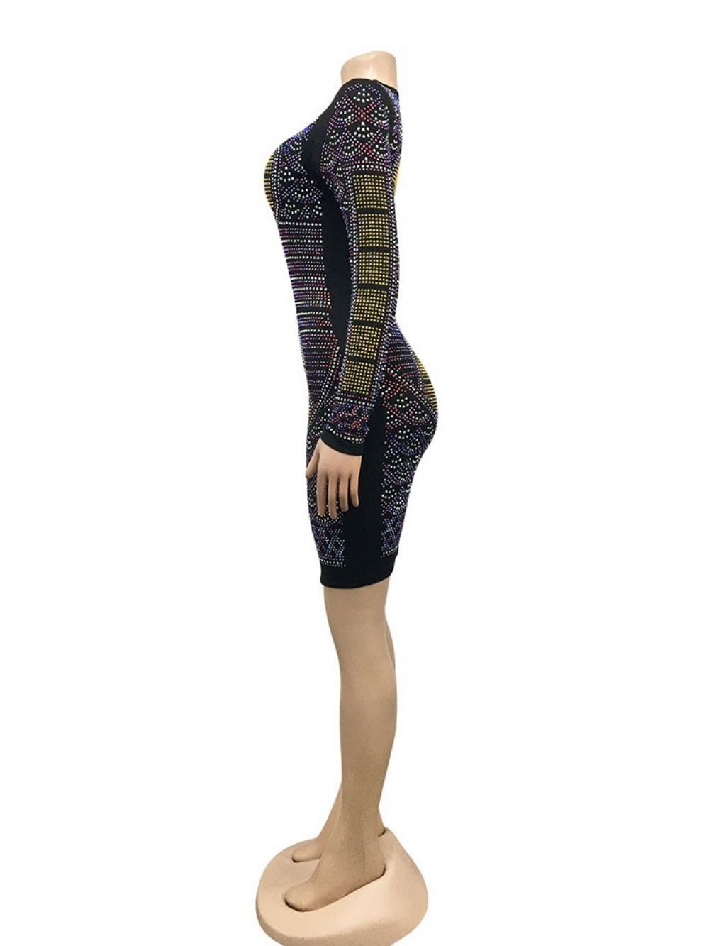 Lange Mouw Ronde Hals Boven De Knie Pullover Winter Bodycon Jurk