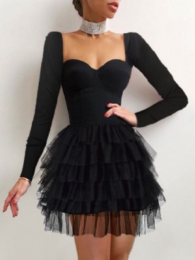 Little Black Dress Mode-Pulloverjurk Met Lange Mouwen Boven De Knie