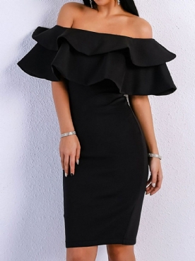 Little Black Dress Off Shoulder Bodycon Zwart Wit Jurkje Bruiloftsgast Jurk