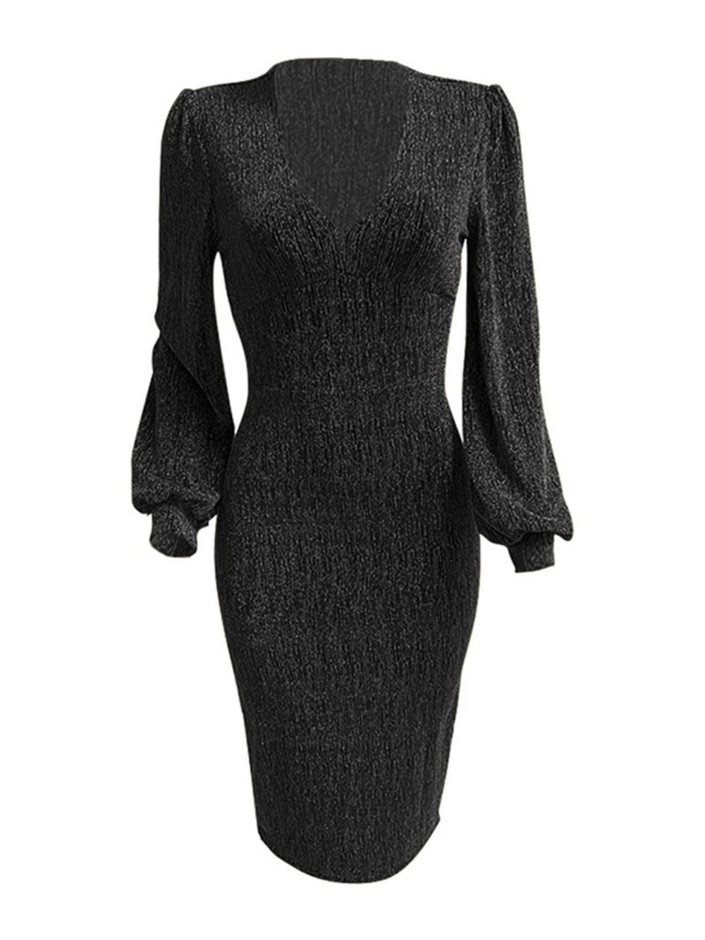 Lurex Bodycon Herfstjurk Met V-Hals Tot Halverwege De Kuit