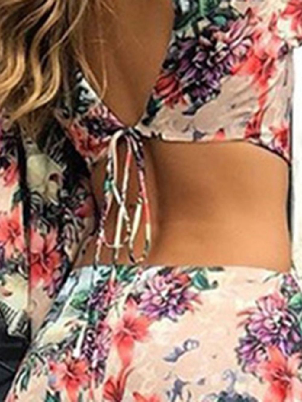 Maxi-Jurk Met V-Hals Veters Driekwart Mouwen Reislook Bloemen