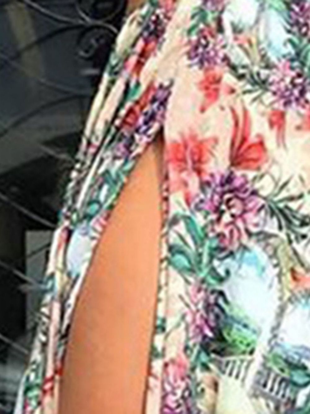 Maxi-Jurk Met V-Hals Veters Driekwart Mouwen Reislook Bloemen