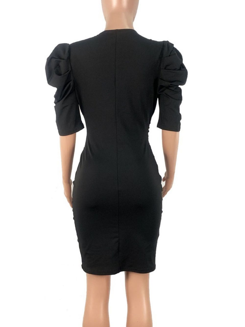 Mode Bodycon-Jurk Met Halflange Mouwen En Geplooide V-Hals