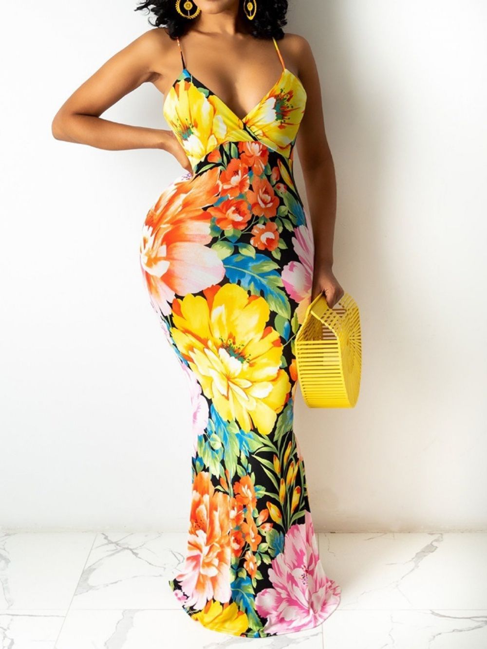 Mouwloze Bodycon-Jurk Met V-Hals En Bloemenprint