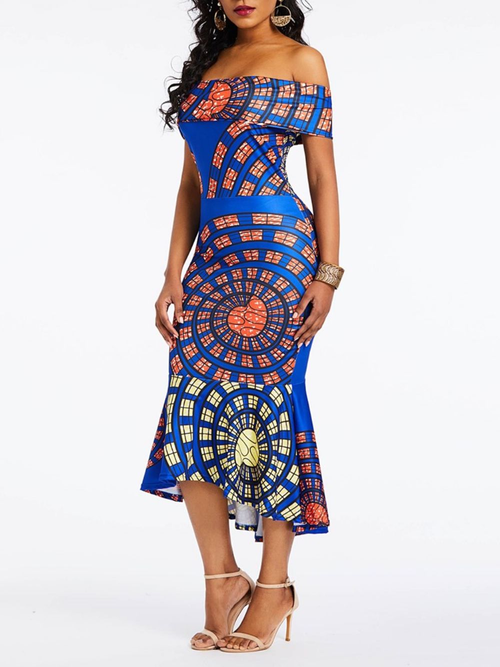 Mouwloze Enkellange Elegante Zeemeerminjurk Met Print